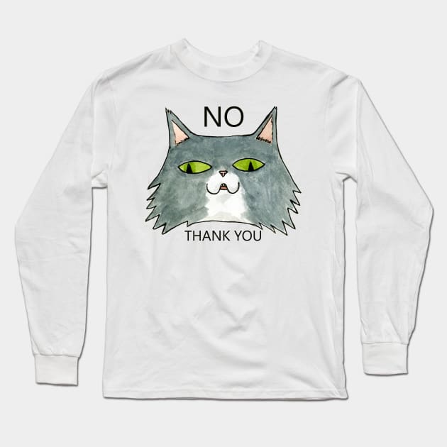 No Thank You Cat Long Sleeve T-Shirt by famousdinosaurs